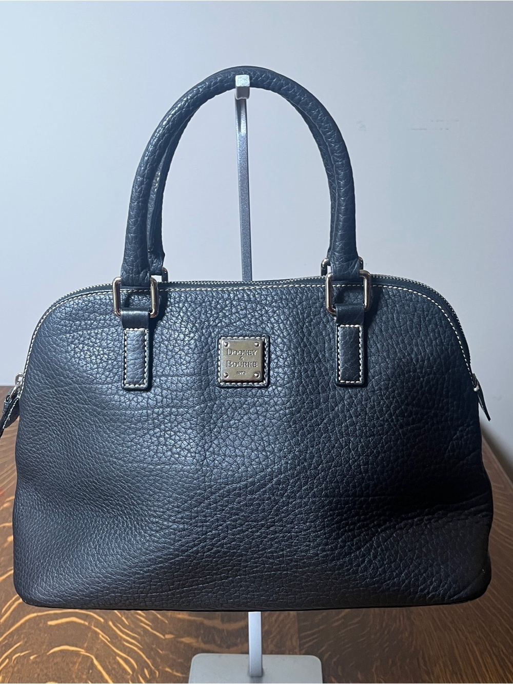 Dooney & Bourke Black Pebbled Leather Satchel with Double Handles